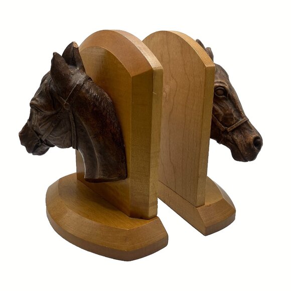 VTG Syroco Wood Horse Head Bookends Pair Mid-Century Modern 3D Wall Mount Style - Picture 1 of 10